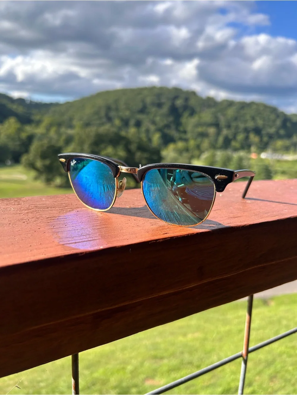 Ray-Ban Clubmaster Black Frame with Blue Mirrored Lenses Sunglasses